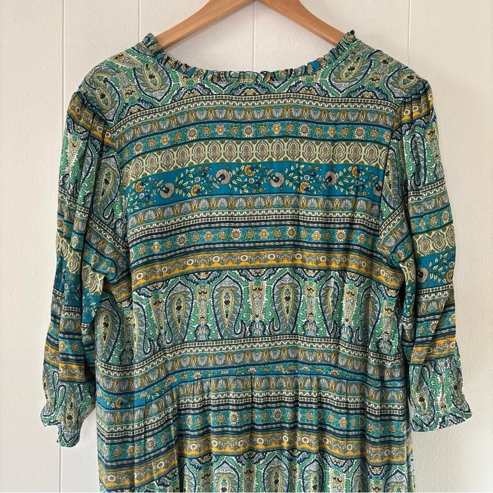 NEW J. Jill Floral Paisley Peasant Maxi Dress Puff Sleeve Blue Boho Size Medium - Picture 12 of 16